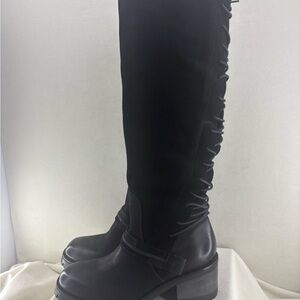 Miz Mooz Mayer Black Lace-Up Knee-High Heeled Boots